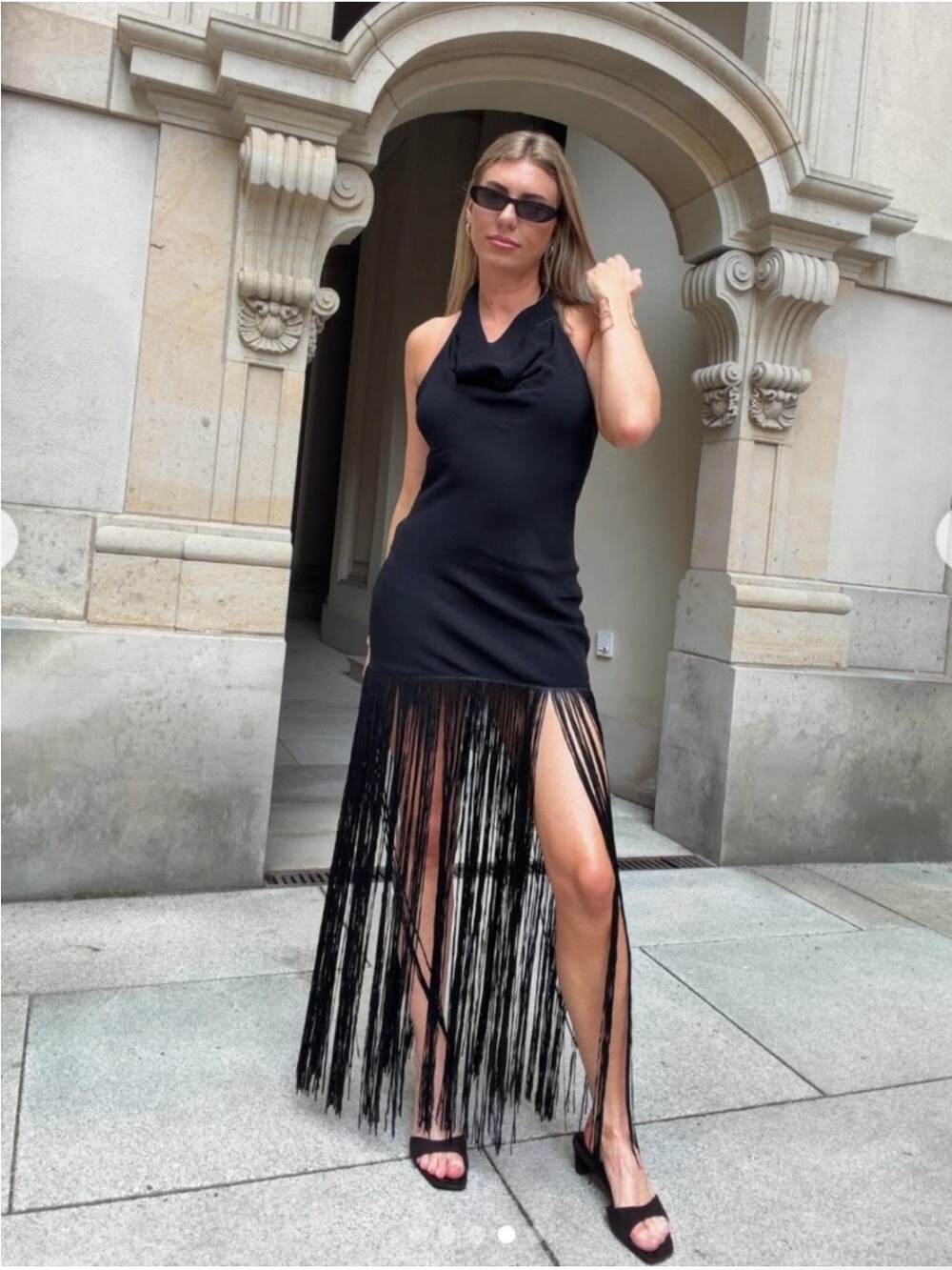 ZARA HALTER FRINGE OPEN BACK DRESS